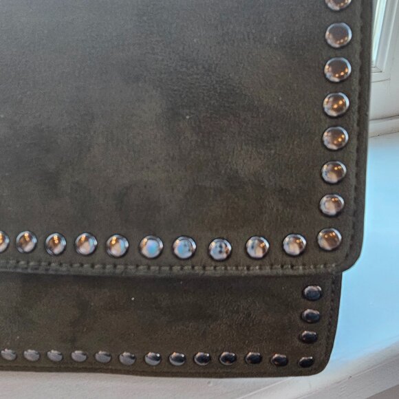 NEIMAN MARCUS STUDDED SUEDE Loden Green Shoulder Bag / CLUTCH / crossbody NWT - Picture 3 of 11